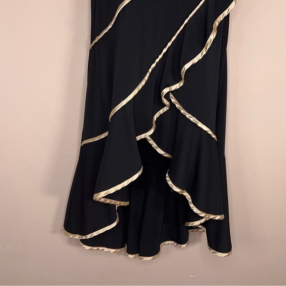 Large Juniors Vintage Y2K La Belle Dress Black Gold Satin Halter Layered Retro - Picture 6 of 13